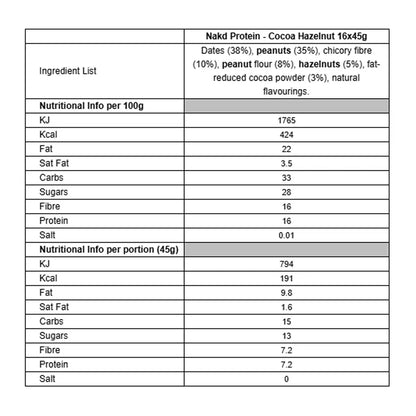Nakd Protein Cocoa Hazelnut 16 x 45g